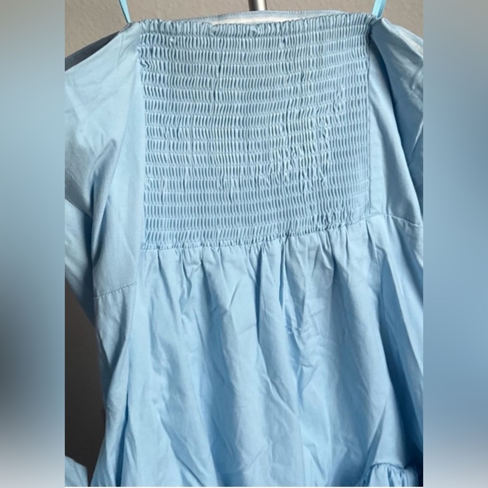ANTHROPOLOGIE MAEVE STRAPLESS RUFFLE MINI DRESS COLOR SKYRIDE SIZE L NWT - Picture 7 of 11
